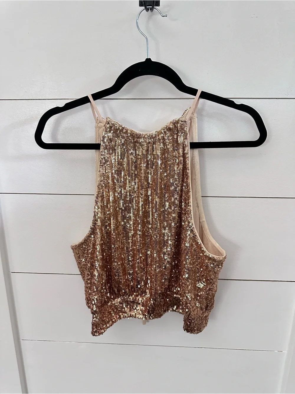 New Free People M gold lights out sequin tie back evening date night party tank
